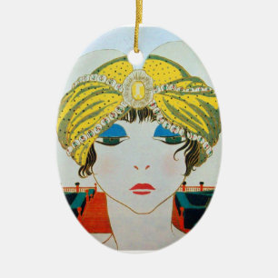 WOMAN WITH ORIENTAL YELLOW TURBAN / BLUE SAPPHIRE JULGRANSPRYDNAD KERAMIK
