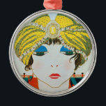 WOMAN WITH ORIENTAL YELLOW TURBAN JULGRANSPRYDNAD METALL<br><div class="desc">Vibrant , classy French Art Deco high fashion illustration. Portrait of a beautiful young elegant lady wearing a yellow oriental hat with feathers in black white , yellow , blue red colors .Cool , modern and artistic design.It is also a beautiful for Christmas, holiday, special occasions, birthday parties , New...</div>