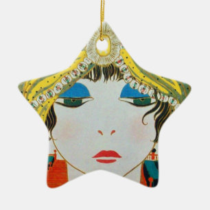 WOMAN WITH ORIENTAL YELLOW TURBAN Star Julgransprydnad Keramik