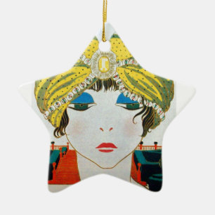 WOMAN WITH ORIENTAL YELLOW TURBAN Star Julgransprydnad Keramik