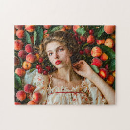 Woman with peaches and cherries pussel