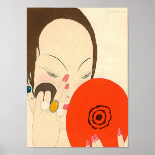 WOMAN WITH RED MIRROR Deco Beauty Fashion Makeup Poster