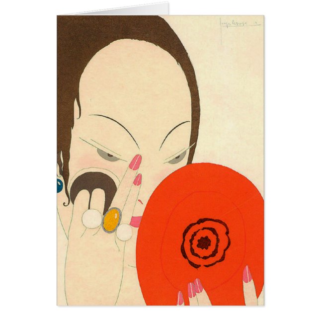 WOMAN WITH RED SPEGEL Deco Beauty Mode Makeup Hälsningskort (Framsidan)