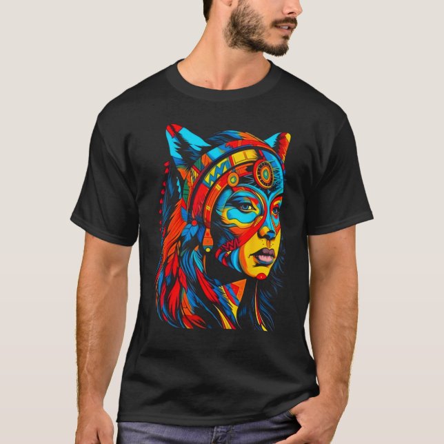 Woman Wolf Head Native American Creative T Shirt (Framsida)