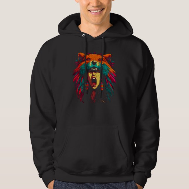 Woman Wolf Head Native American Culture Hoodie (Framsida)
