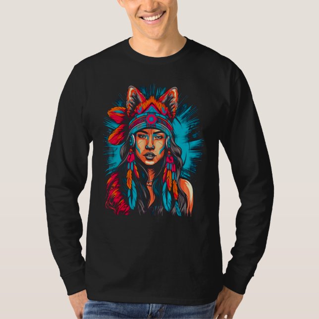Woman Wolf Head Native American Intuitive T Shirt (Framsida)