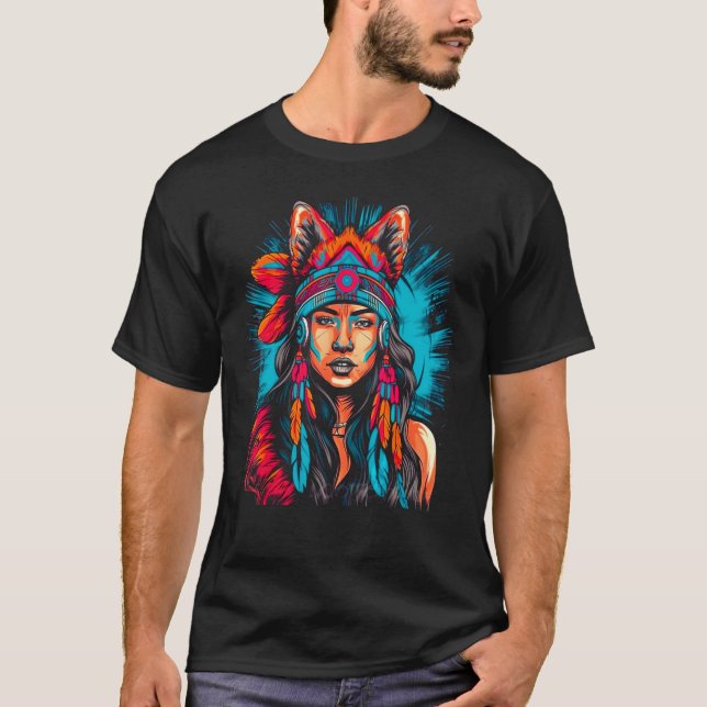 Woman Wolf Head Native American Intuitive T Shirt (Framsida)