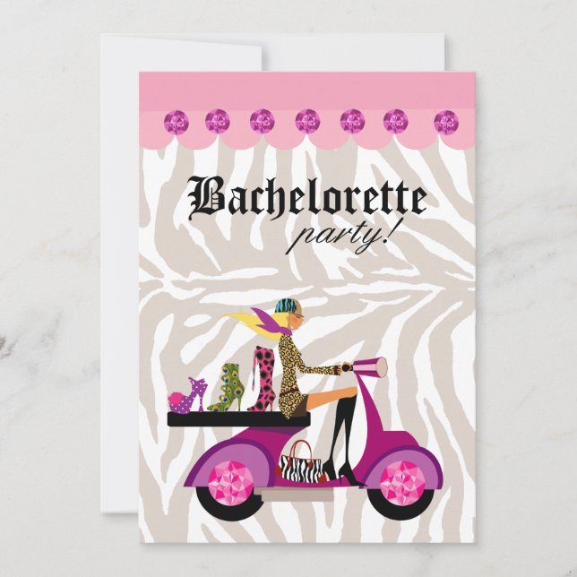 Woman Zebra Shoes Mode Party Blonde Scooter Inbjudningar (Framsida)