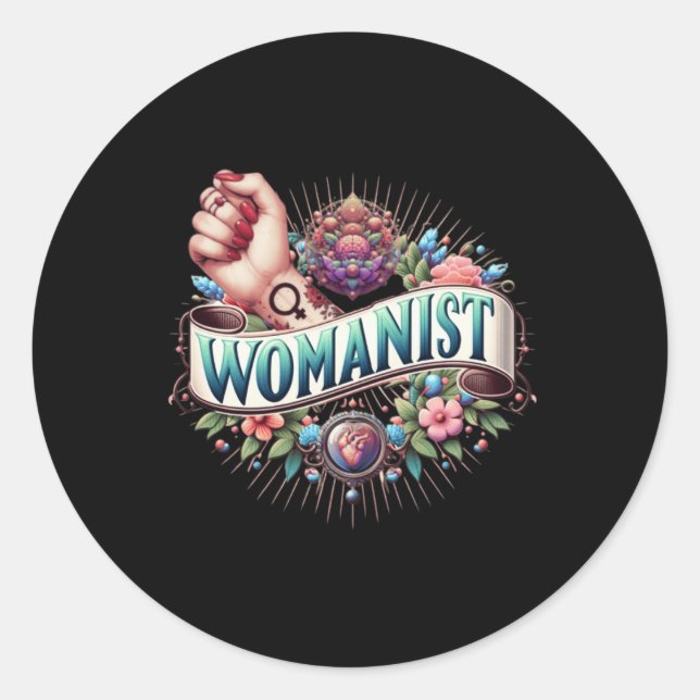 Womanist Sticker Runt Klistermärke (Framsida)