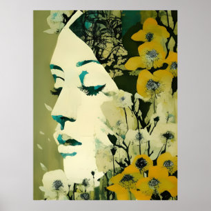Womans Ansikte och Flowers Collage Poster