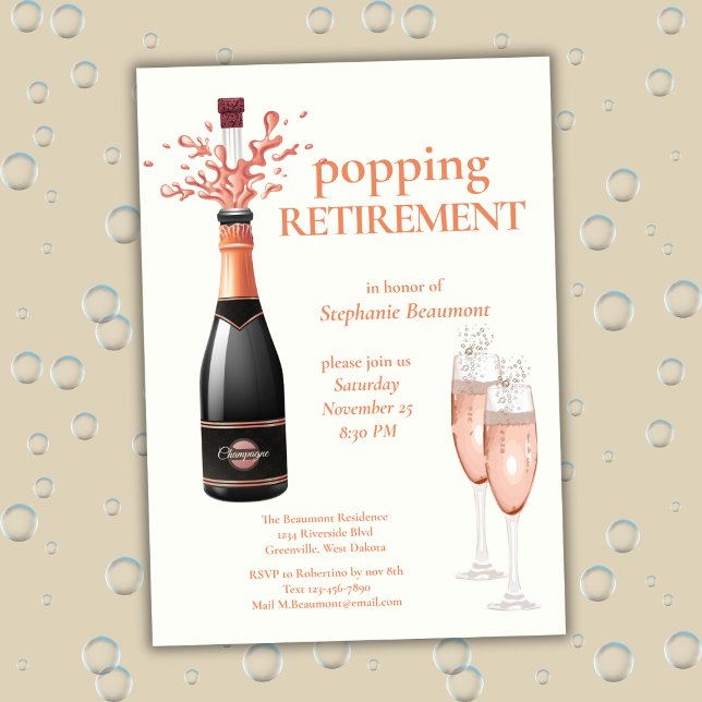 Woman's Elegant Popping Champagne Retirement Inbjudningar (Skapare uppladdad)