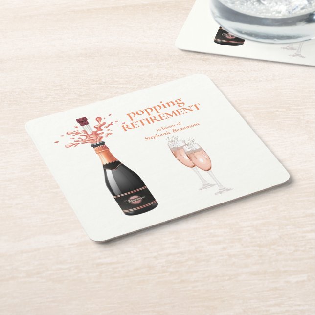 Woman's Elegant Popping Champagne Retirement Underlägg Papper Kvadrat (Vinklad)