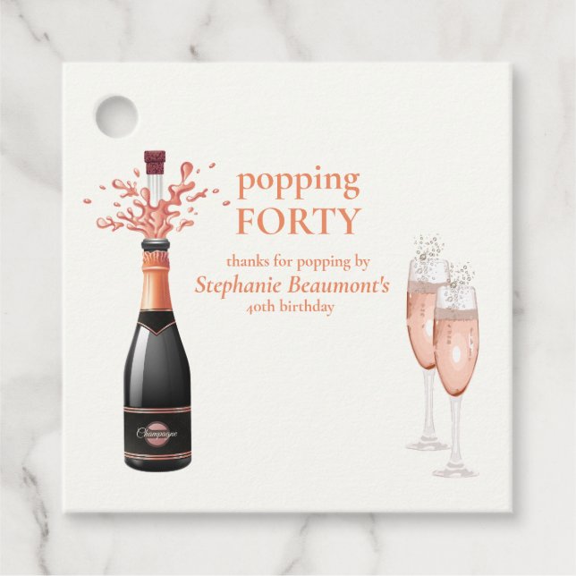 Woman's Funny Popping Champagne 40th Birthday Gåvor Etiketter (Framsida)