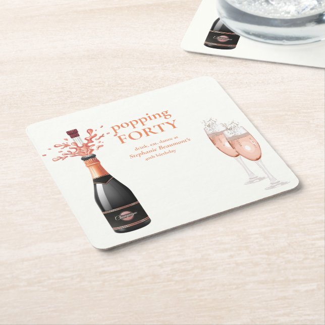 Woman's Funny Popping Champagne 40th Birthday Underlägg Papper Kvadrat (Vinklad)
