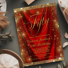 Womans Glam Red Guld 50:e födelsedagen Inbjudningar