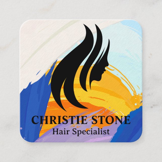 Womans Hair Logotyp | Salon | skönhet Fyrkantigt Visitkort (Framsida)