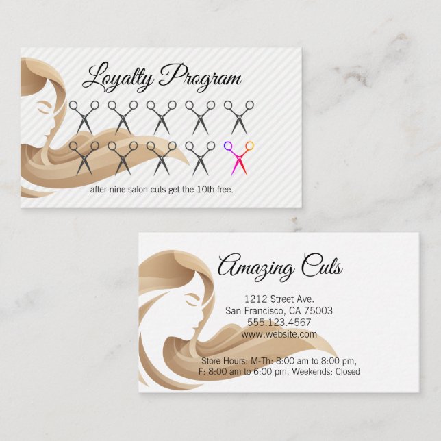 Womans Hair | Salon Scissors | Förmåner Lojalitetskort (Fram/baksida)