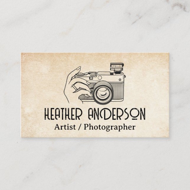 Womans Hand Holding Camera Visitkort (Framsida)