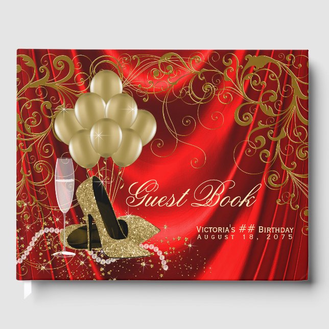 Womans Red Guld Shoes Pearls Birthday Guest Bok (Framsida)