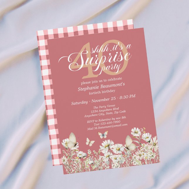 Woman's White Wildflower Surprise 40th Birthday Inbjudningar (Skapare uppladdad)