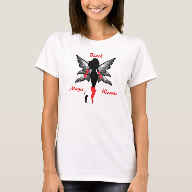 Woman'ss svart magiska kvinna. tee (Framsida)