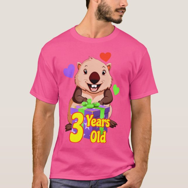 Wombat 3 Years Old Birthday Wombat Australian Anim T Shirt (Framsida)