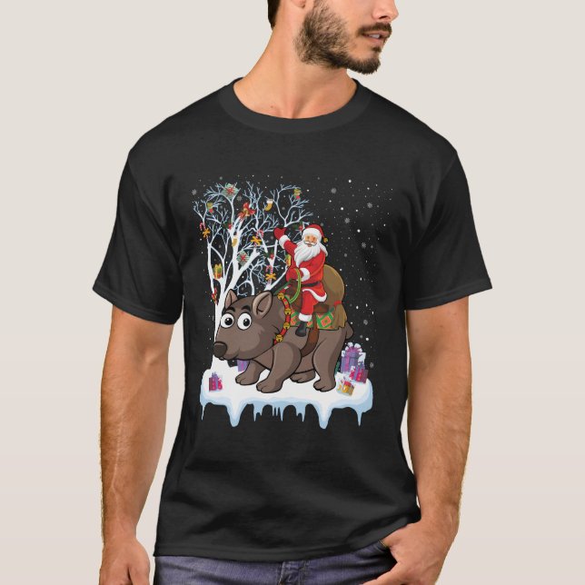 Wombat Älskare Julafton Gift Santa Riding Wombat C T Shirt (Framsida)