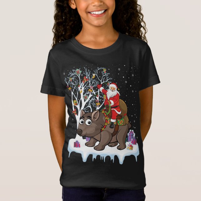 Wombat Älskare Julafton Gift Santa Riding Wombat C T Shirt (Framsida)