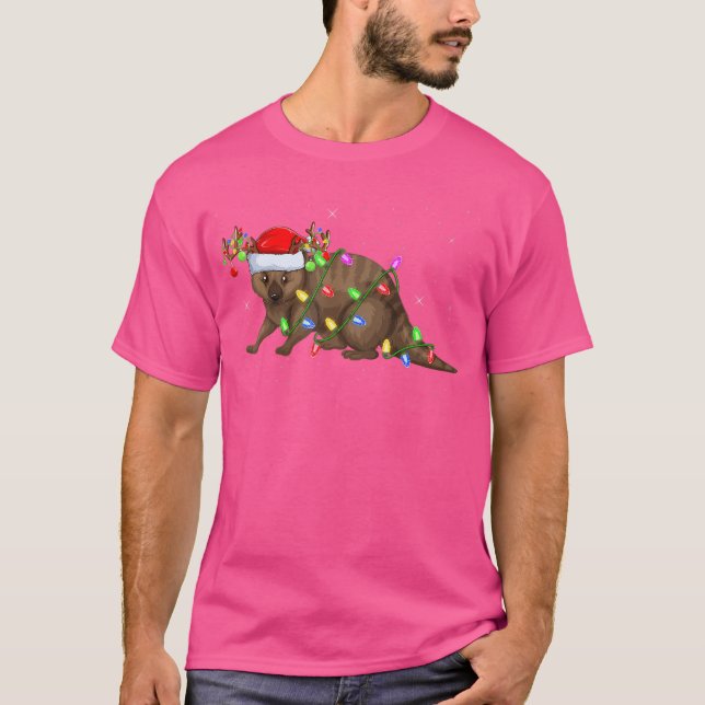 Wombat Älskare Julafton Lighting Santa Wombat jul T Shirt (Framsida)