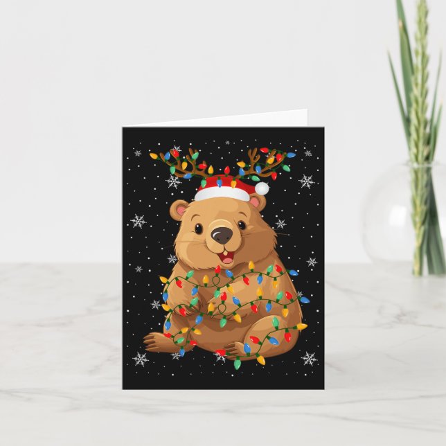 Wombat Animal Santa Hat Ugly Julgran Ljus Kort (Framsida)