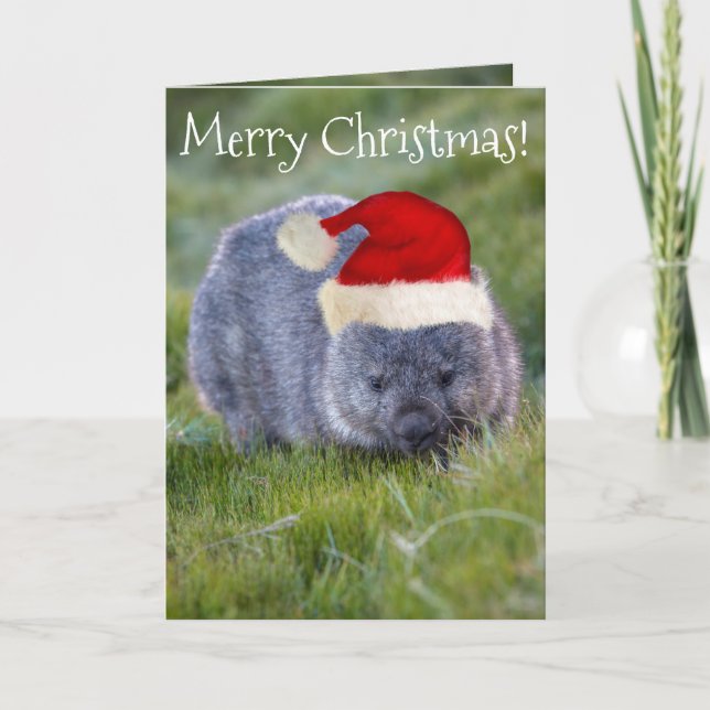 Wombat Australia Red Santa Hat God jul Kort (Framsida)