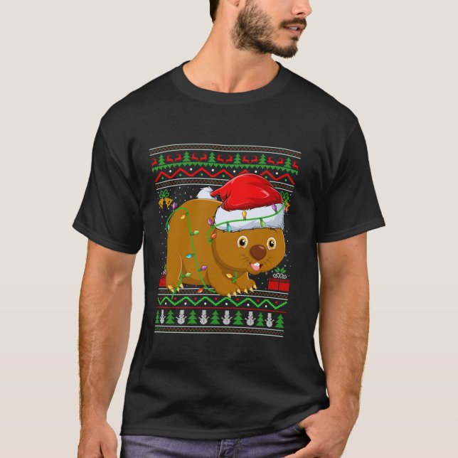 Wombat jul Ljus Santa Ugly Sweater Julafton T Shirt (Framsida)