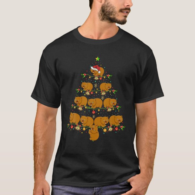 Wombat Julafton Träd Gift Santa Hat Wombat jul jul T Shirt (Framsida)