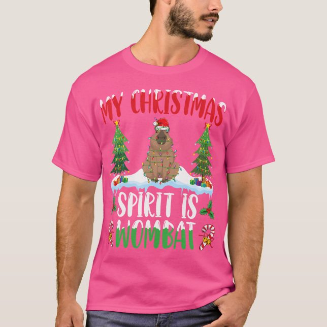 Wombat Wearing Santa Hat Julafton julanda T Shirt (Framsida)