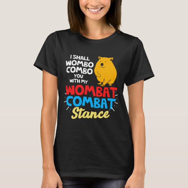 Wombat Wombo Combo Combat Stance Australien T Shirt (Framsida)