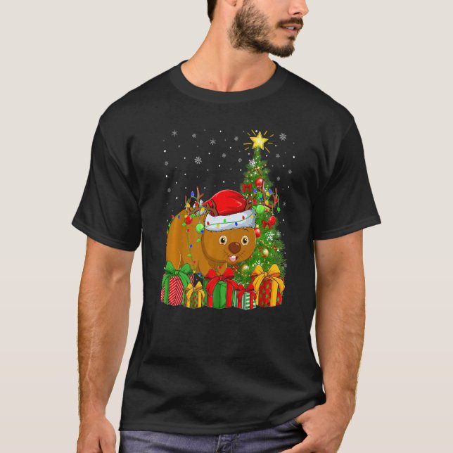 Wombat  Xmas Holiday Santa Wombat Christmas Tree T Shirt (Framsida)