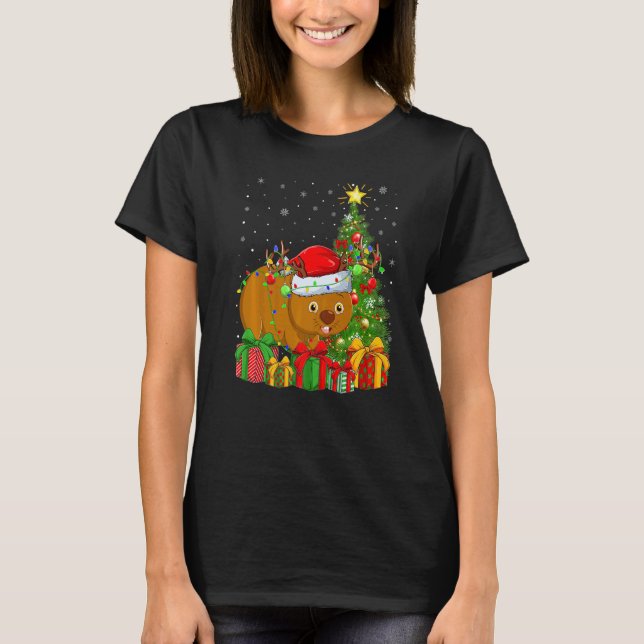 Wombat  Xmas Holiday Santa Wombat Christmas Tree T Shirt (Framsida)