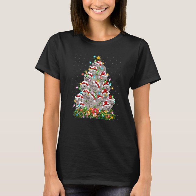 Wombat  Xmas Lights Santa Wombat Christmas Tree T Shirt (Framsida)