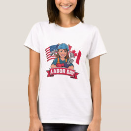 Women American Canadian Flagga Labour Day T Shirt