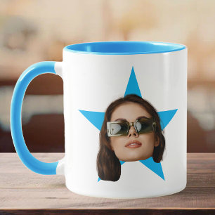 Women Ansikte Star Funny Gift, Blue Star Ansikte Mugg
