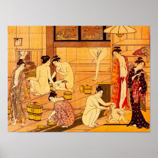 Women Bathing, Torii Kiyonaga Japansk Fine Art Poster