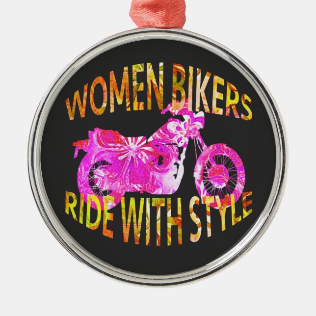 Women Bikers Ride With Style motorcycle batik Julgransprydnad Metall (Framsidan)