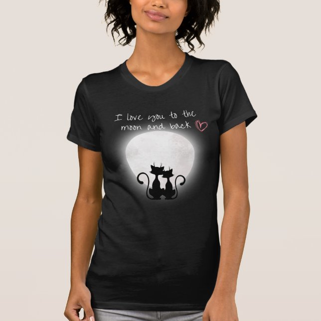 Women Black T-Shirt med katter på 🌙 (Framsida)