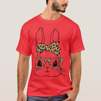 Women Bunny Ansikte Leopard Glass Headband Lycklig T Shirt