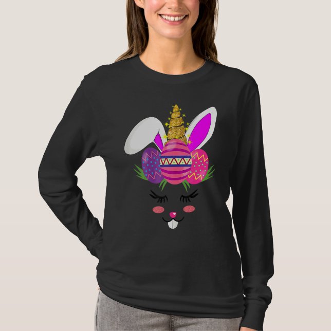 Women Bunny Påskägg Cute Unicorn Girls Påsk T Shirt (Framsida)