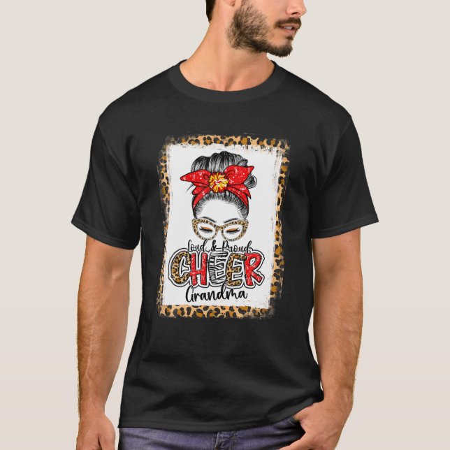 Women Cheer Grandma Messy Bun Leopard Cheerleading T Shirt (Framsida)