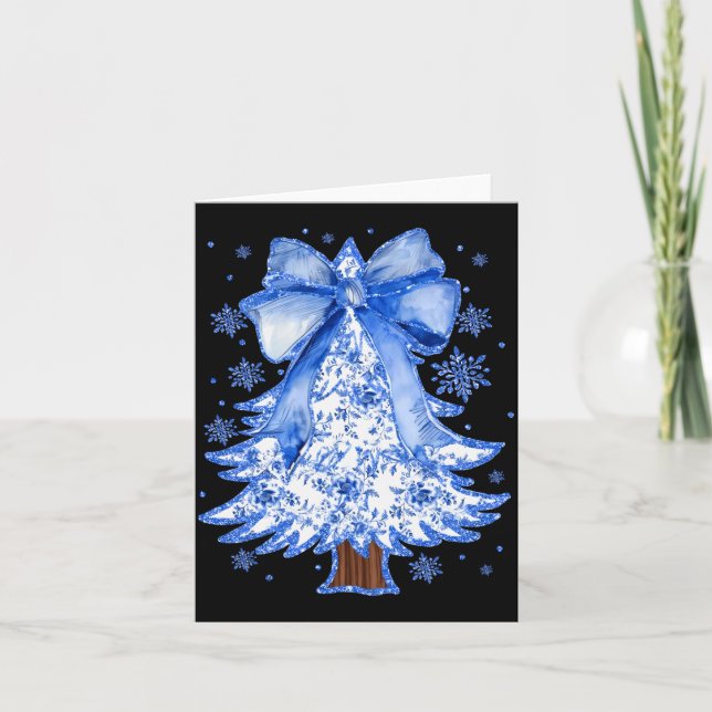 Women Christmas Tree Chinoiserie Blue Floral Coque Kort (Framsida)