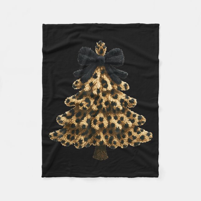 Women Coquette Bow Leopard Christmas Tree Xmas Hol Fleecefilt (Framsidan)