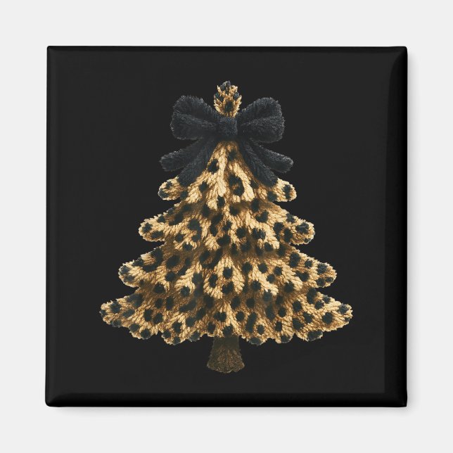 Women Coquette Bow Leopard Christmas Tree Xmas Hol Magnet (Framsidan)