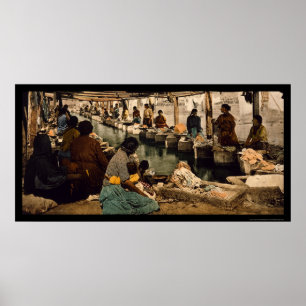 Women Doing Tvätt i Mexico City, Mexiko 1890 Poster